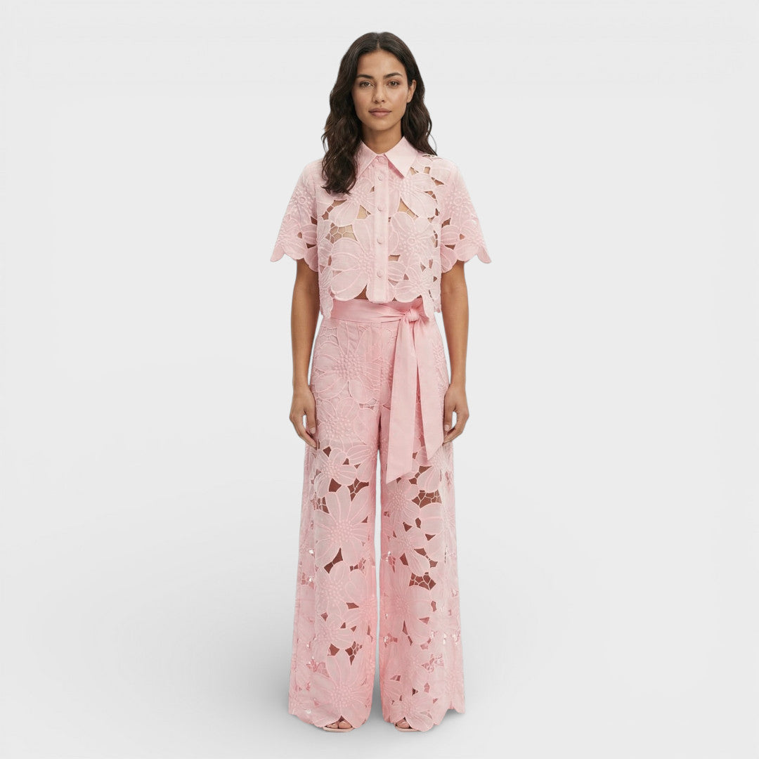 Elena - Ensemble femme large fleuri à ceinture