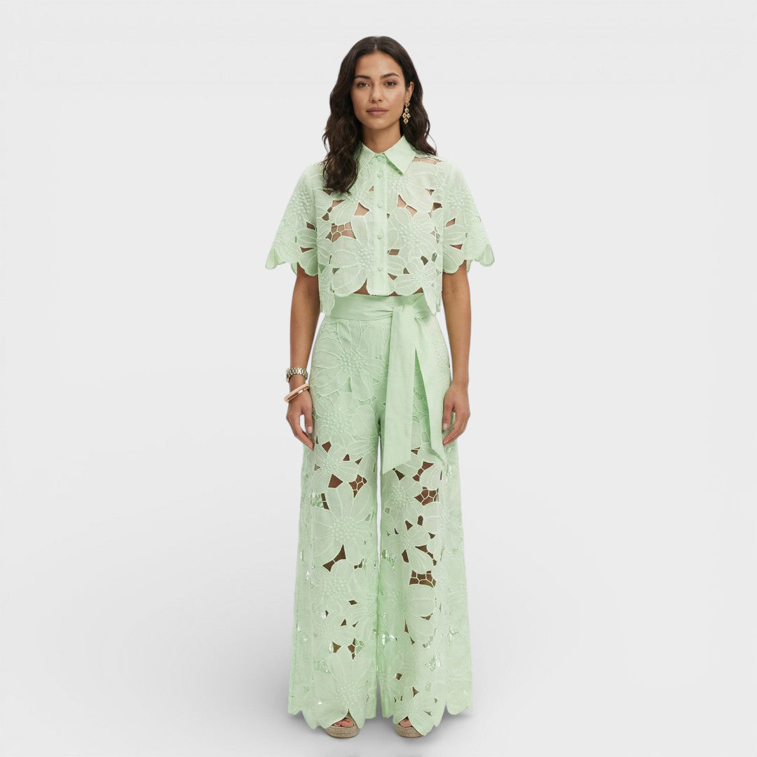 Elena - Ensemble femme large fleuri à ceinture