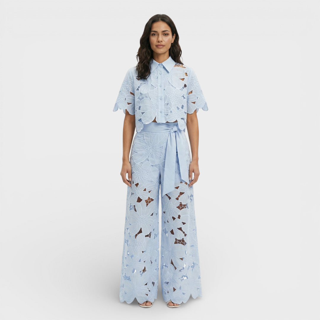 Elena - Ensemble femme large fleuri à ceinture
