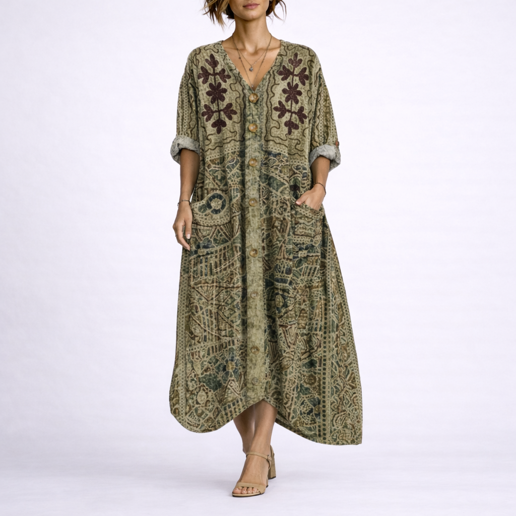 Robe Longue Bohème Femme robe caftan fluide en tissu léger et fluide, portée