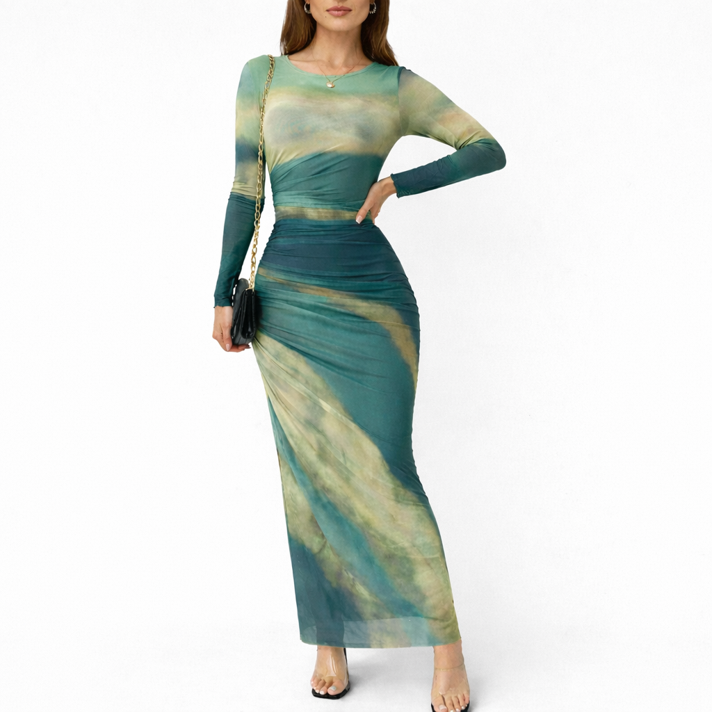 Robe Longue Fluide Femme robe longue dégradé coucher de soleil en tissu léger et fluide, vue de face