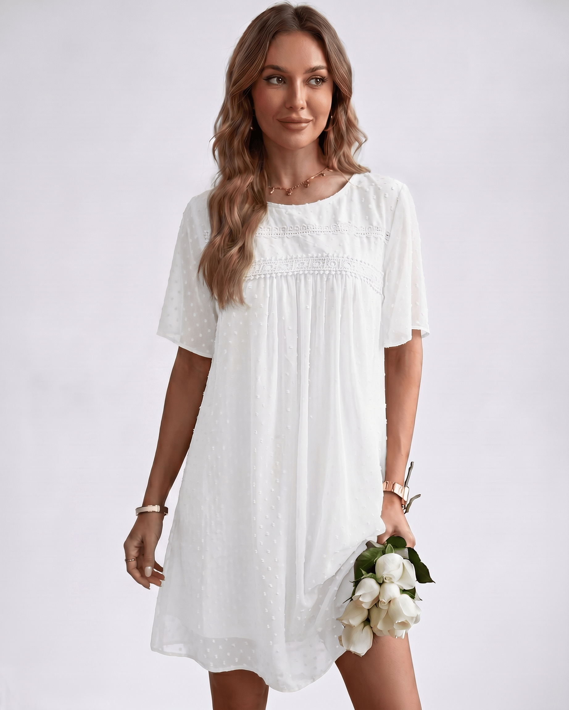 Robe Mini Plumetis | Robe Dentelle Légère