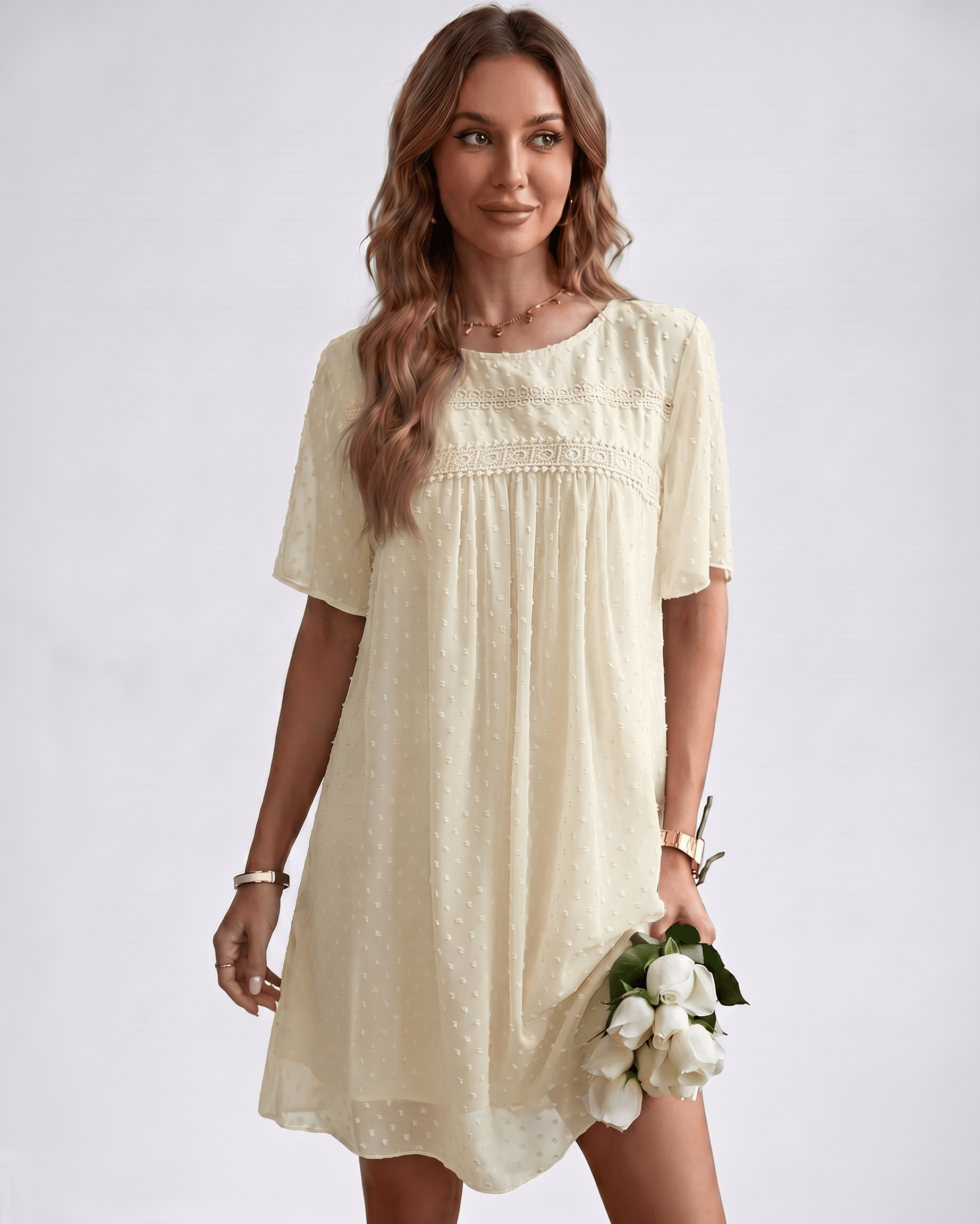 Robe Mini Plumetis | Robe Dentelle Légère