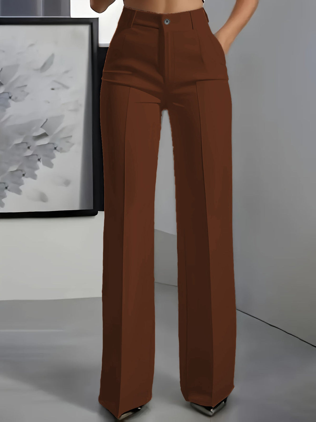 Pantalon Tailleur Femme Taille Haute Abricot - vue 5