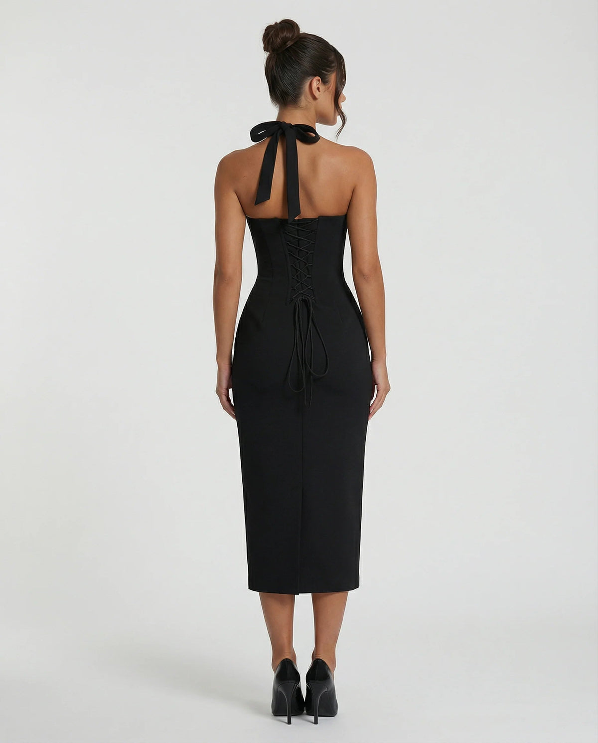 Robe Midi Femme Encolure Halter Noir - vue 2