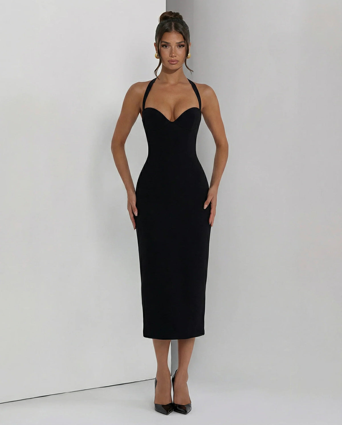Robe Midi Femme Encolure Halter Noir - vue 3