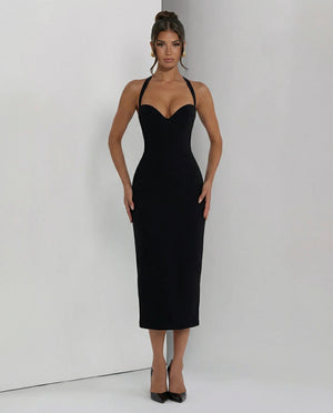 Robe Midi Femme Encolure Halter Noir - vue 3