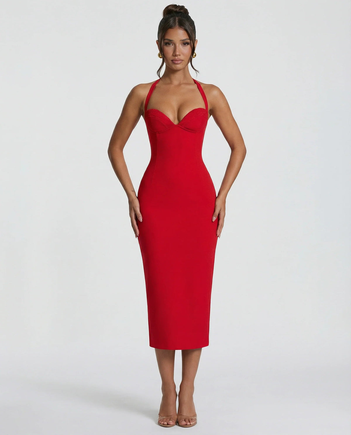 Robe Midi Femme Encolure Halter Noir - vue 4