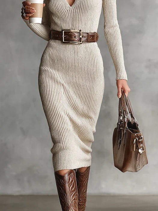 Robe en Maille Femme Midi Blanc Cassé - vue 4