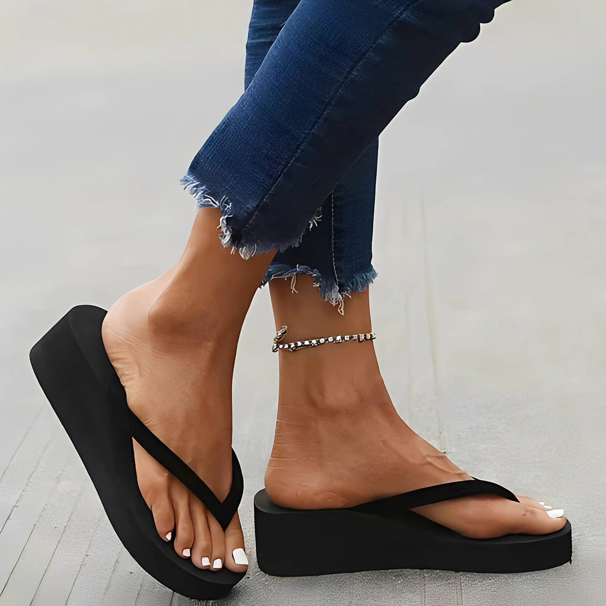 Sandales Tong Plateforme Femme Noir - vue 3