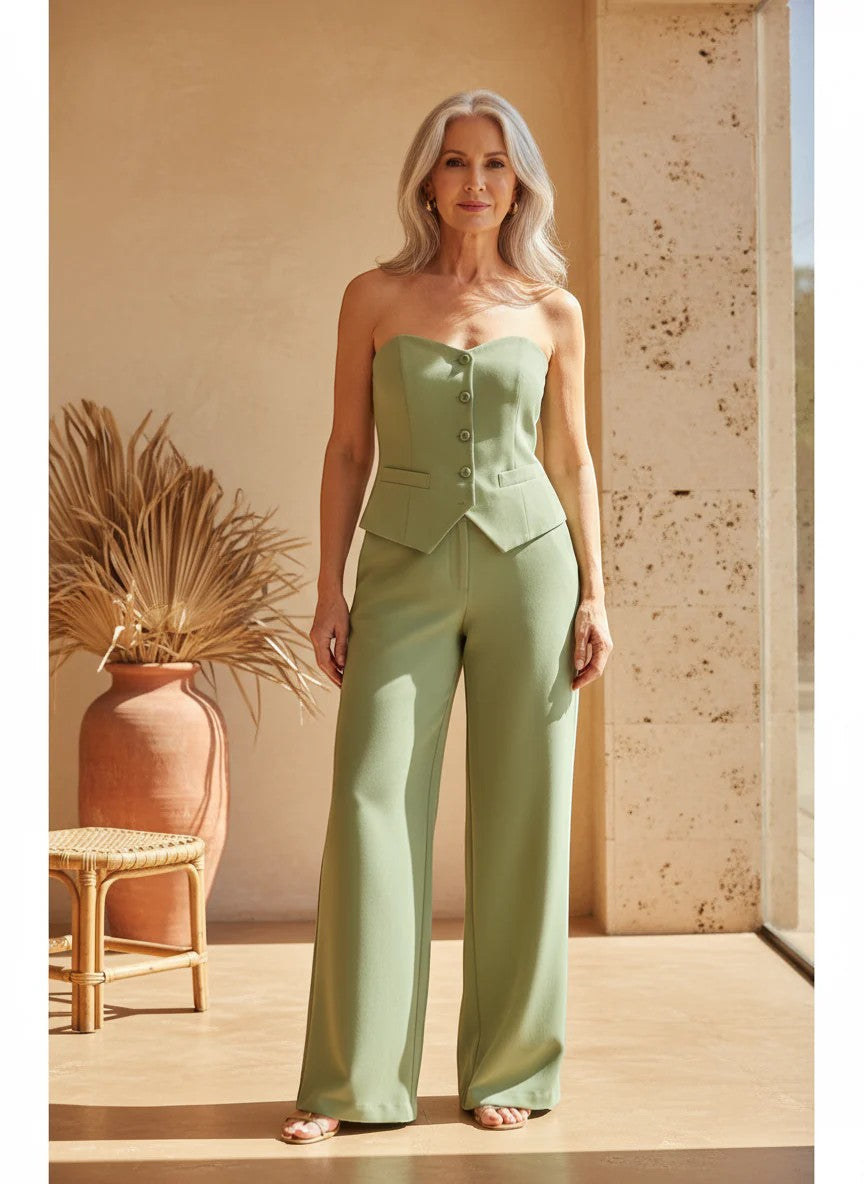 Ensemble Bustier et Pantalon Large Femme Gris - vue 2