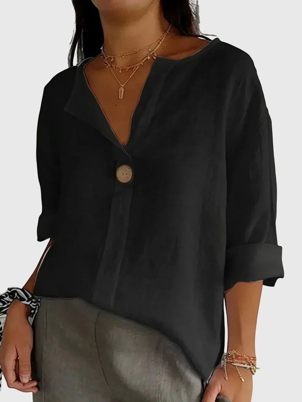 Blouse Femme en Lin Col V Beige - vue 3