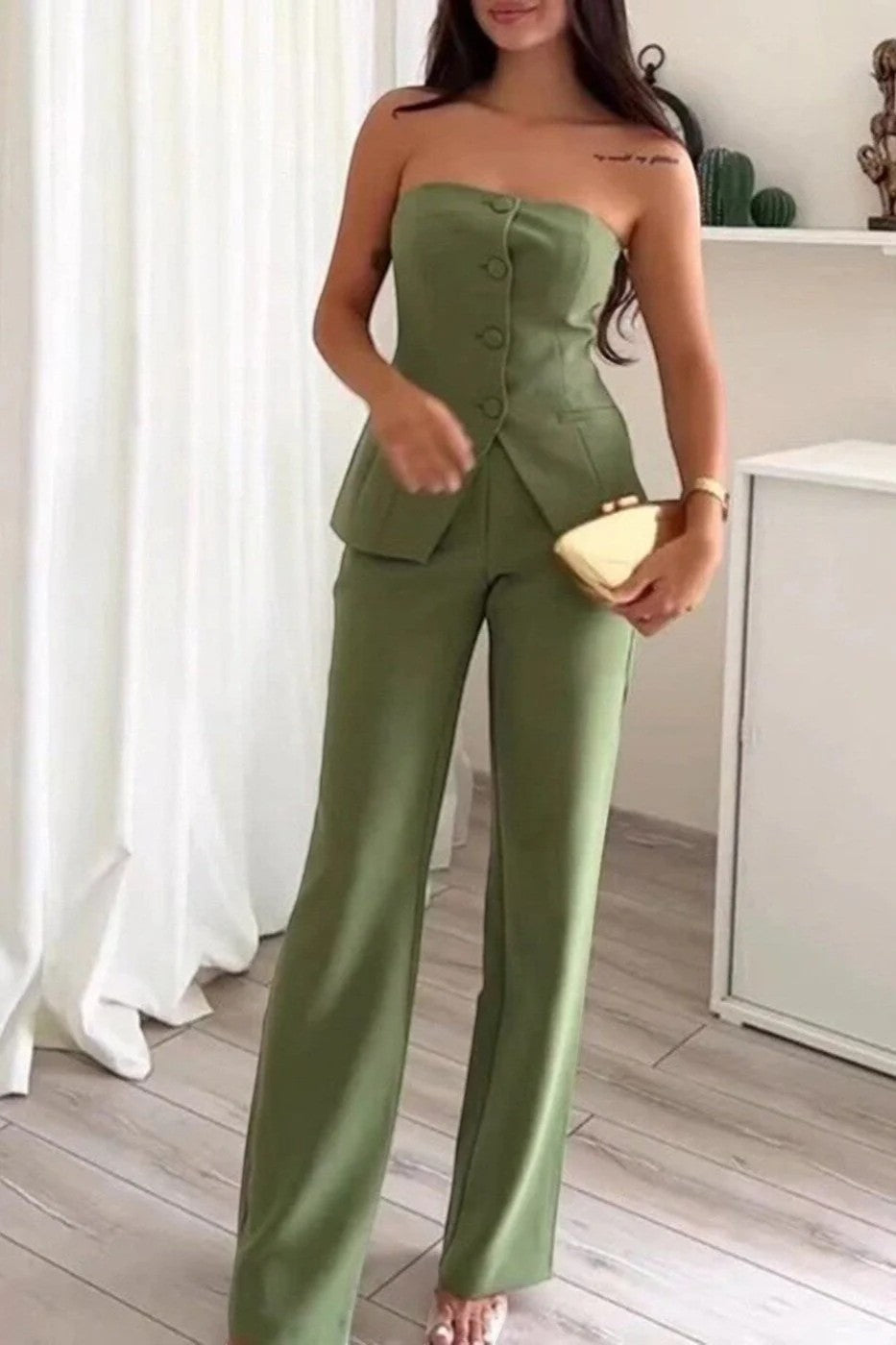 Ensemble Bustier et Pantalon Large Femme Gris - vue 3