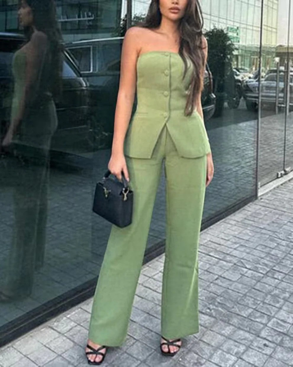 Ensemble Bustier et Pantalon Large Femme Gris - vue 4
