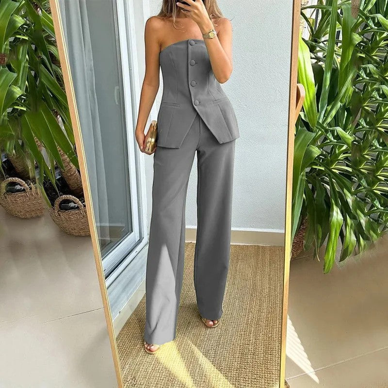 Ensemble Bustier et Pantalon Large Femme Noir - vue 8
