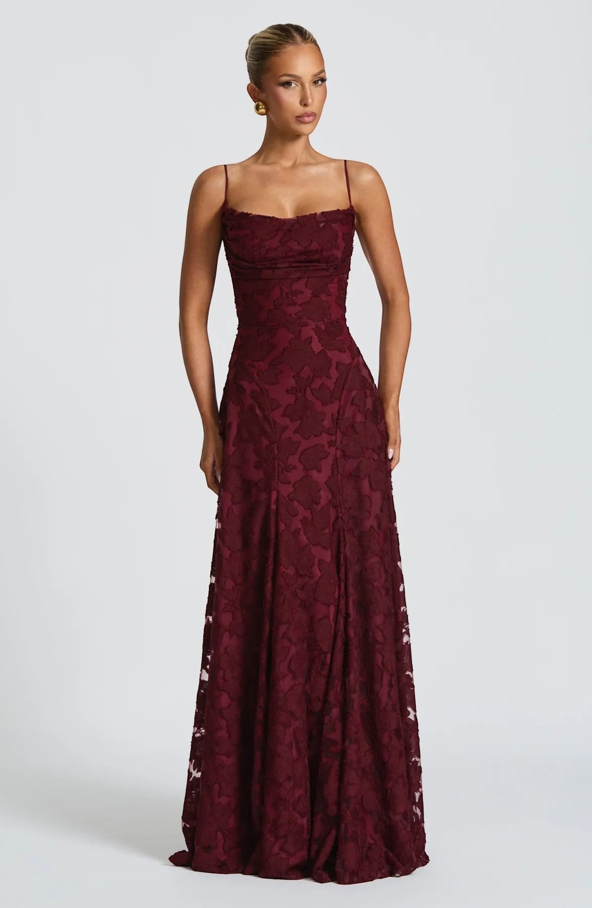 Robe Dentelle Longue Femme Cerise - vue 1