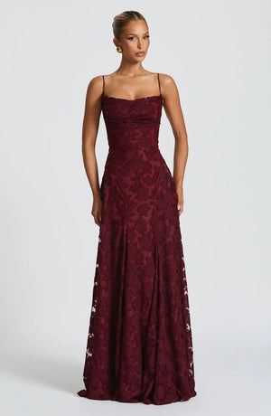 Robe Dentelle Longue Femme Cerise - vue 1
