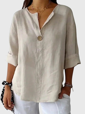 Blouse Femme en Lin Col V Beige - vue 1