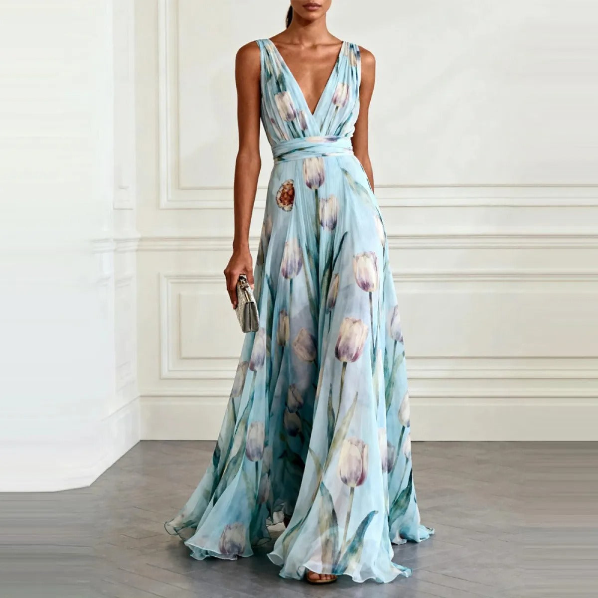 Robe Longue Femme en Mousseline Noir - vue 6