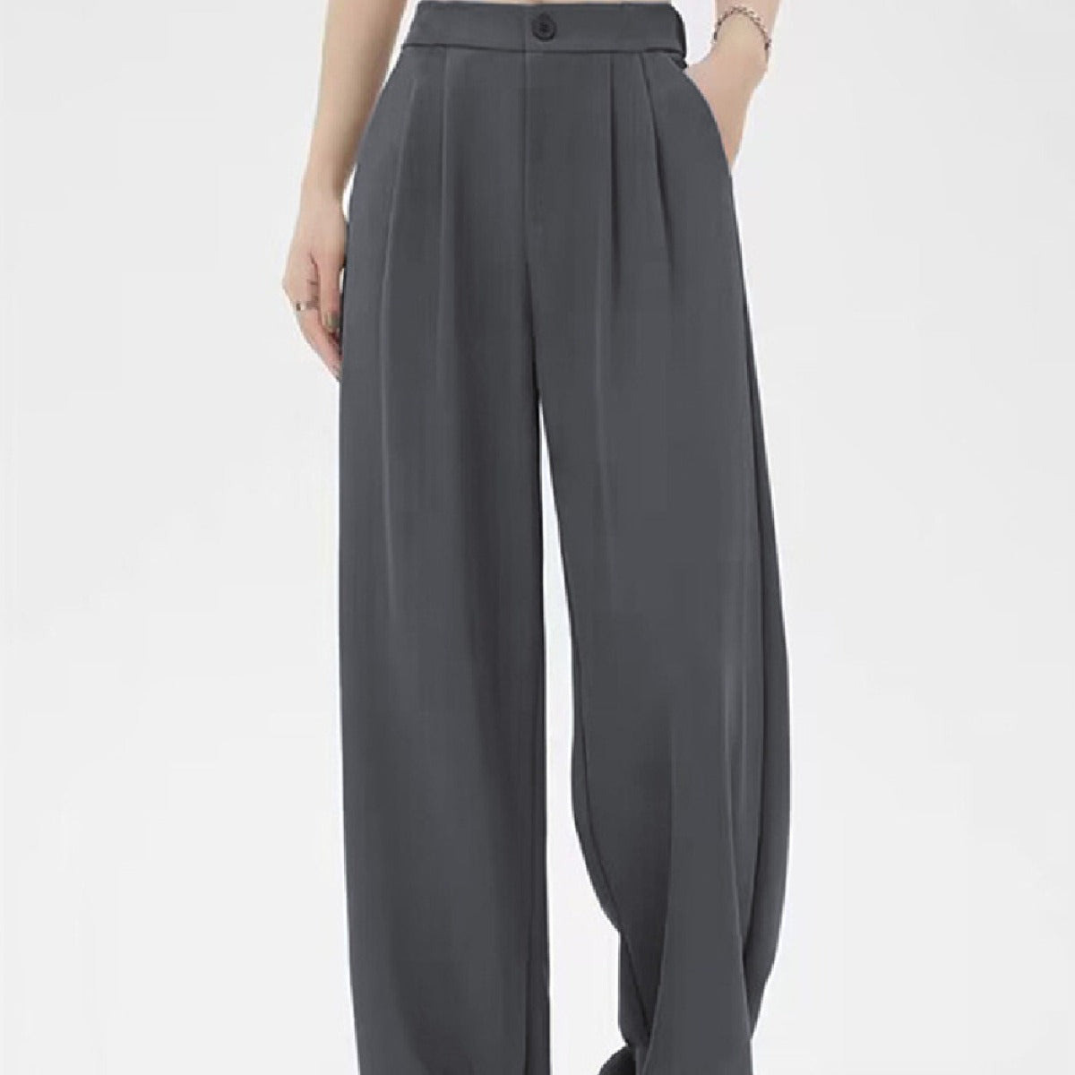 Pantalon Fluide Femme Taille Haute Beige - vue 1