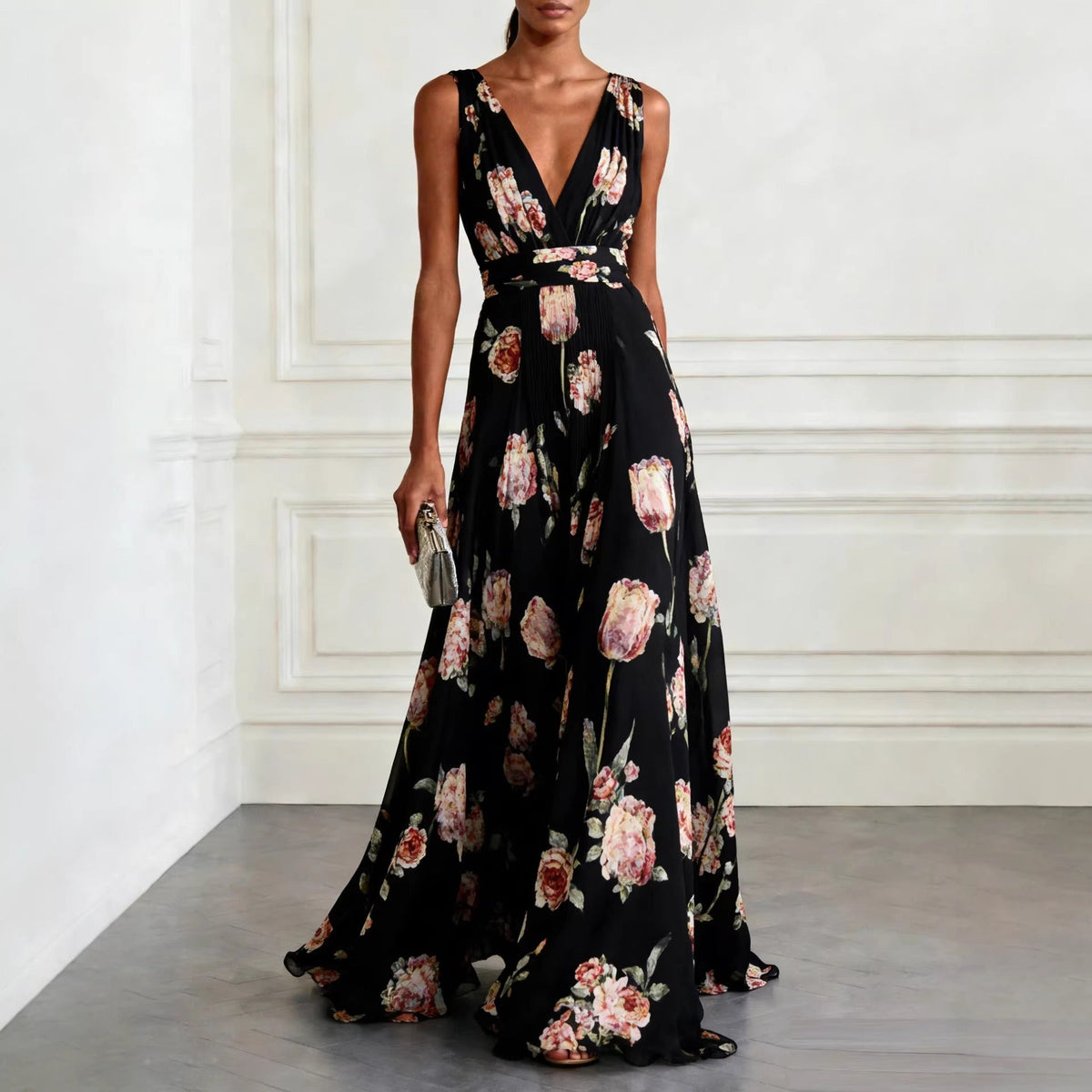 Robe Longue Femme en Mousseline Bleu Ciel - vue 1