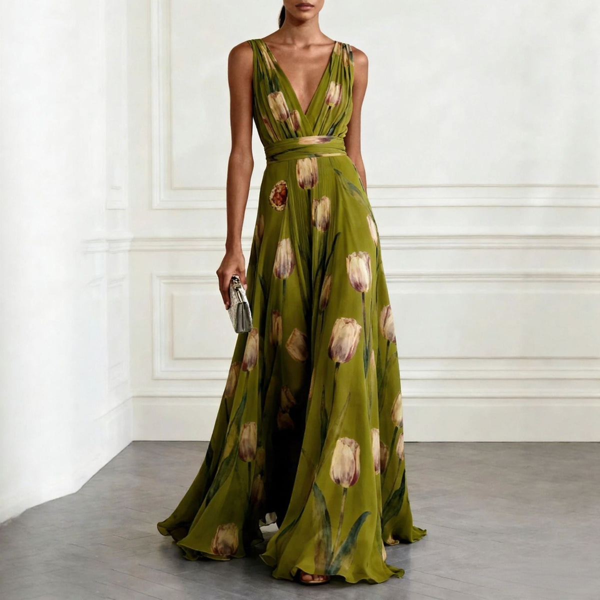 Robe Longue Femme en Mousseline Bleu Ciel - vue 2