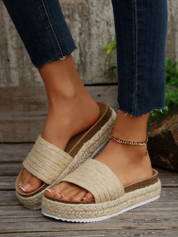 Sandales Plates Femme en Textile Tissé Beige - vue 3