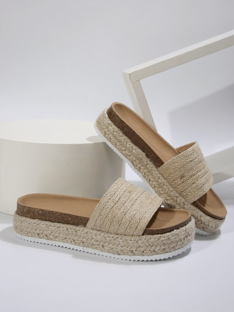 Sandales Plates Femme en Textile Tissé Beige - vue 5