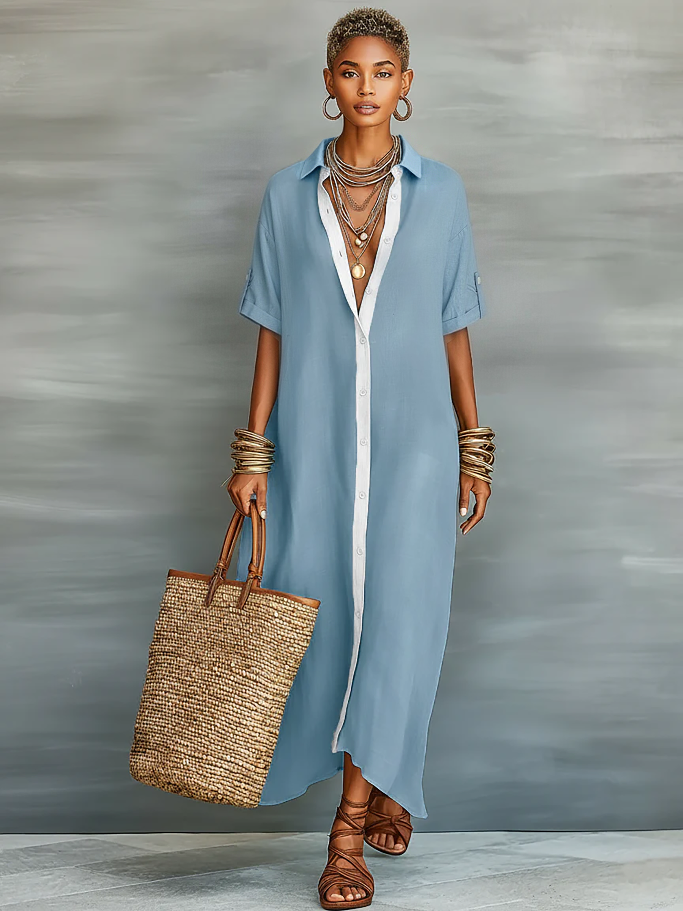 Robe Longue en Lin Femme Beige - vue 6