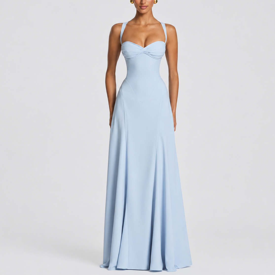 Robe Corset Longue Femme robe drapée bustier élégante en tissu léger et fluide, vue de face
