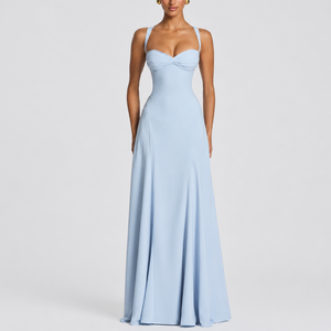 Robe Corset Longue Femme robe drapée bustier élégante en tissu léger et fluide, vue de face