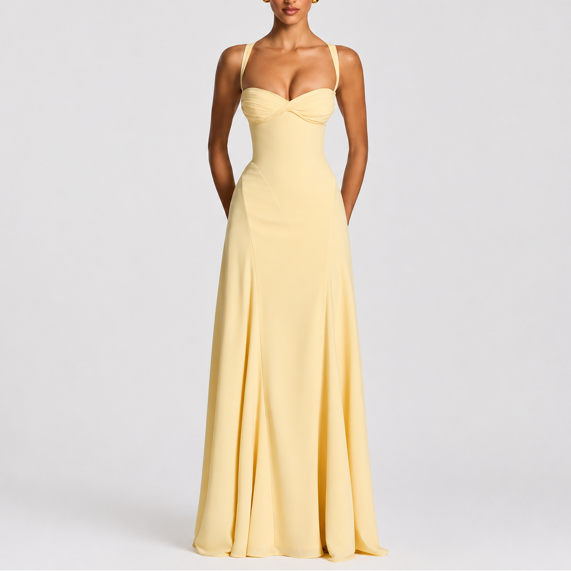 Robe Corset Longue Femme - Robe Drapée Bustier Élégante