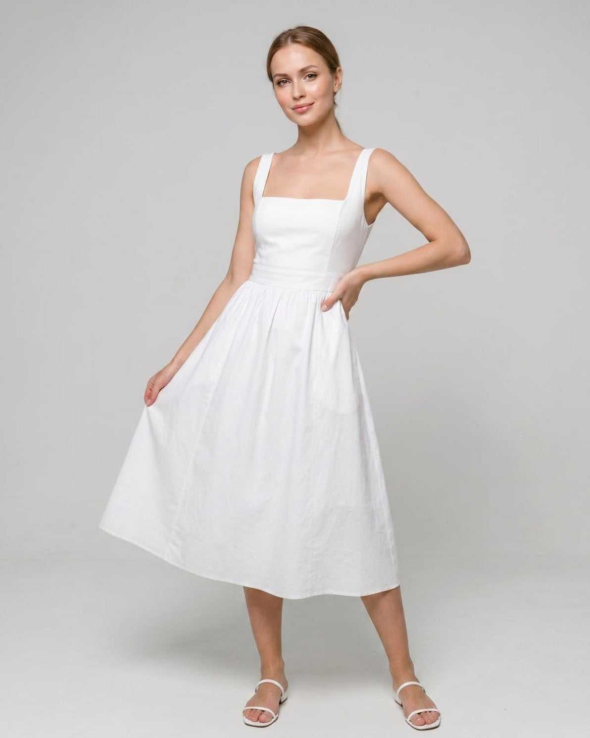 Robe Midi Légère | Robe Col Carré