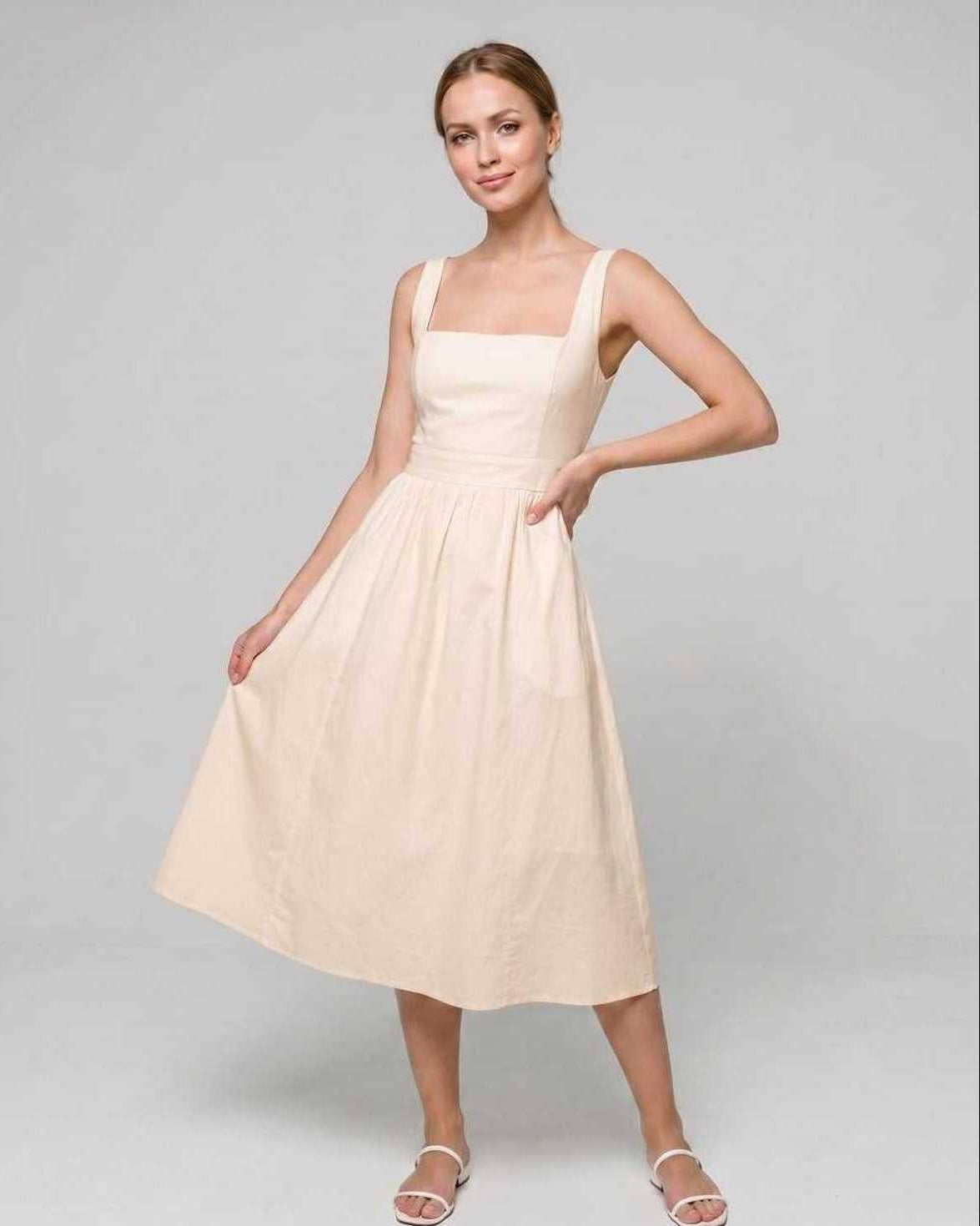 Robe Midi Légère | Robe Col Carré