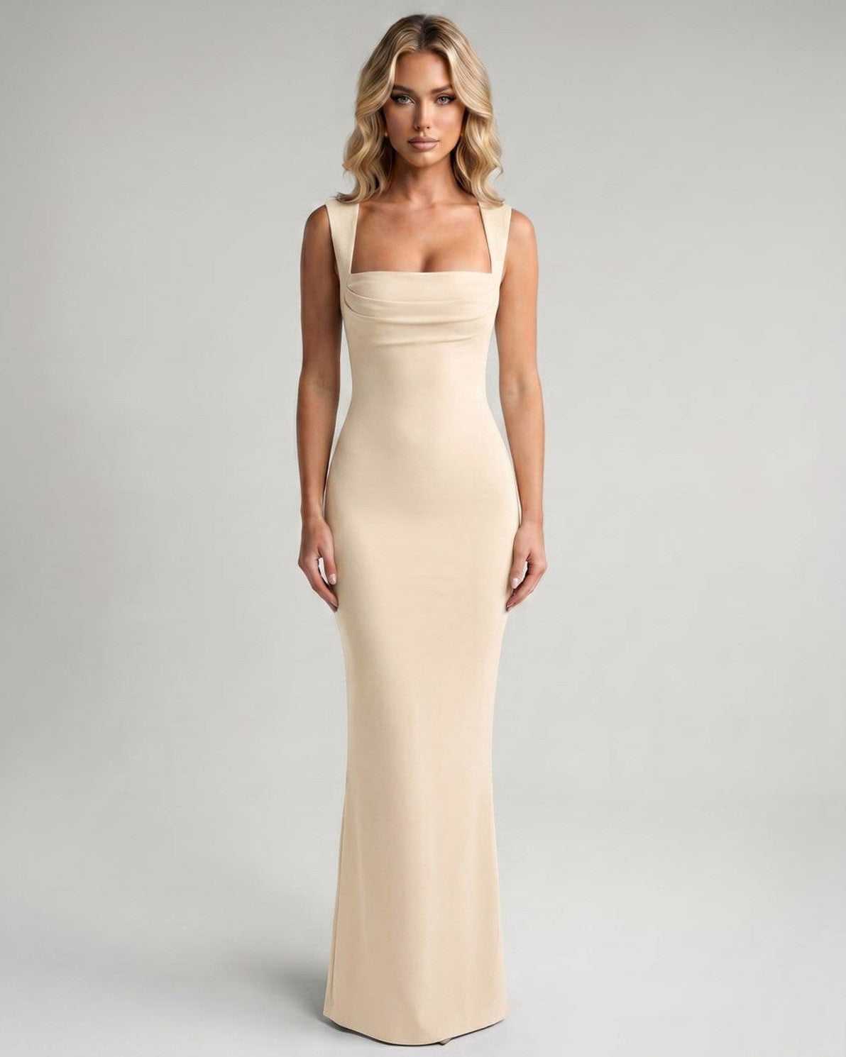 Robe Maxi Moulante | Robe Col Carré Longue