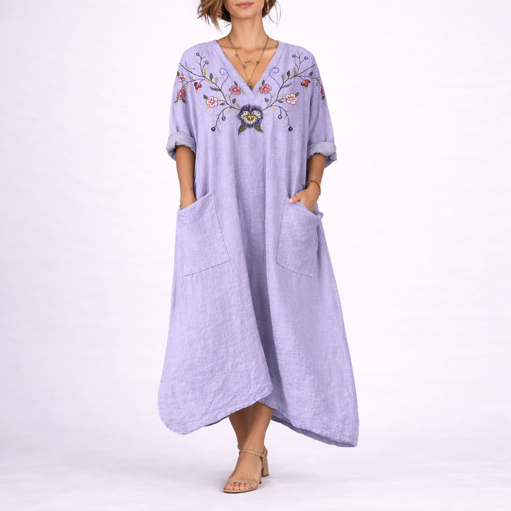 Robe Longue Bohème Femme robe caftan fluide en tissu léger et fluide, vue complète