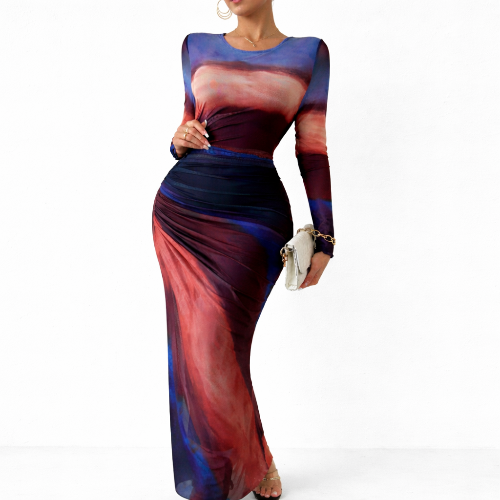 Robe Longue Fluide Femme - Robe Longue Dégradé Coucher de Soleil