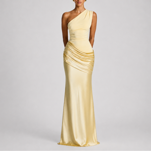 Robe Asymétrique Longue Femme robe une épaule élégante en satin, vue de face