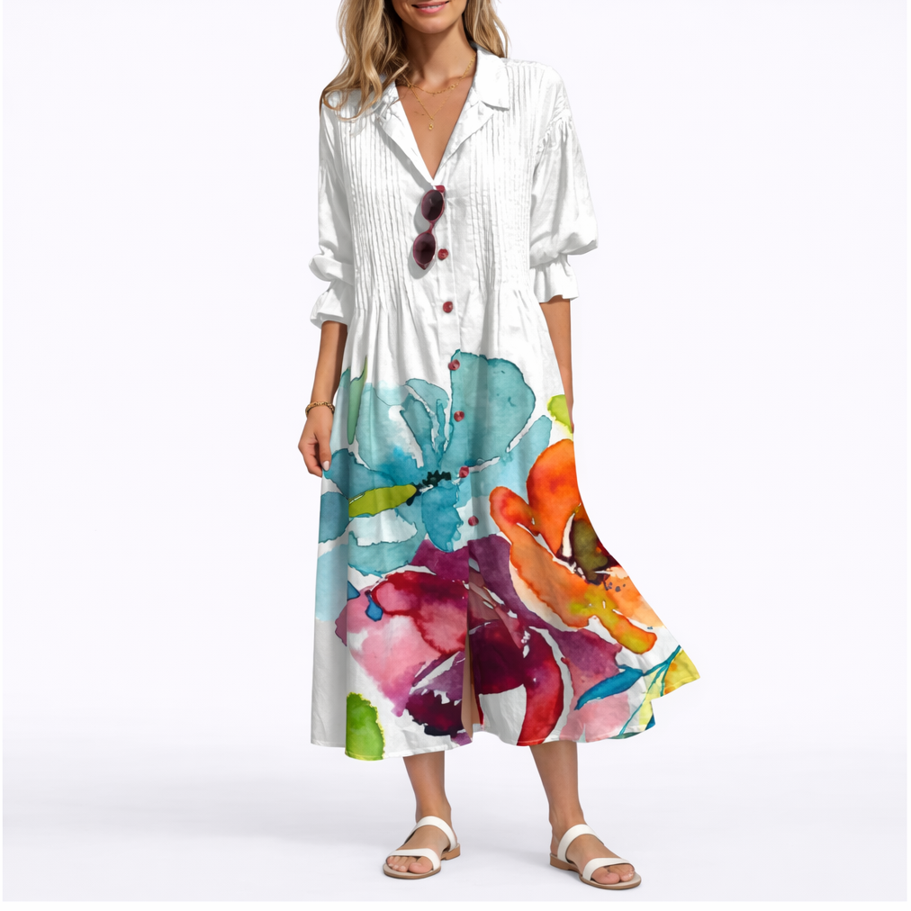 Robe Longue Fleurie Femme robe longue fluide élégante en tissu léger et fluide, vue complète