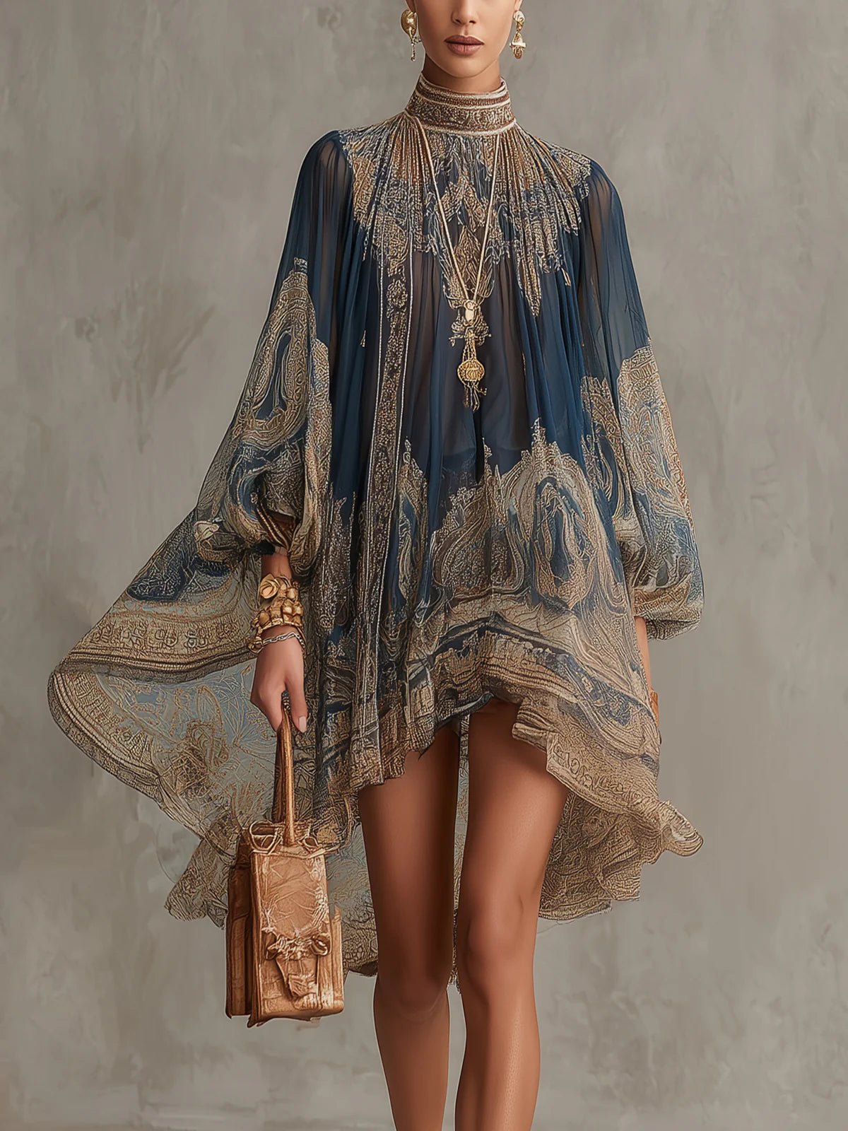 Robe Courte Femme Imprimé Baroque Bleu Marine - vue 1