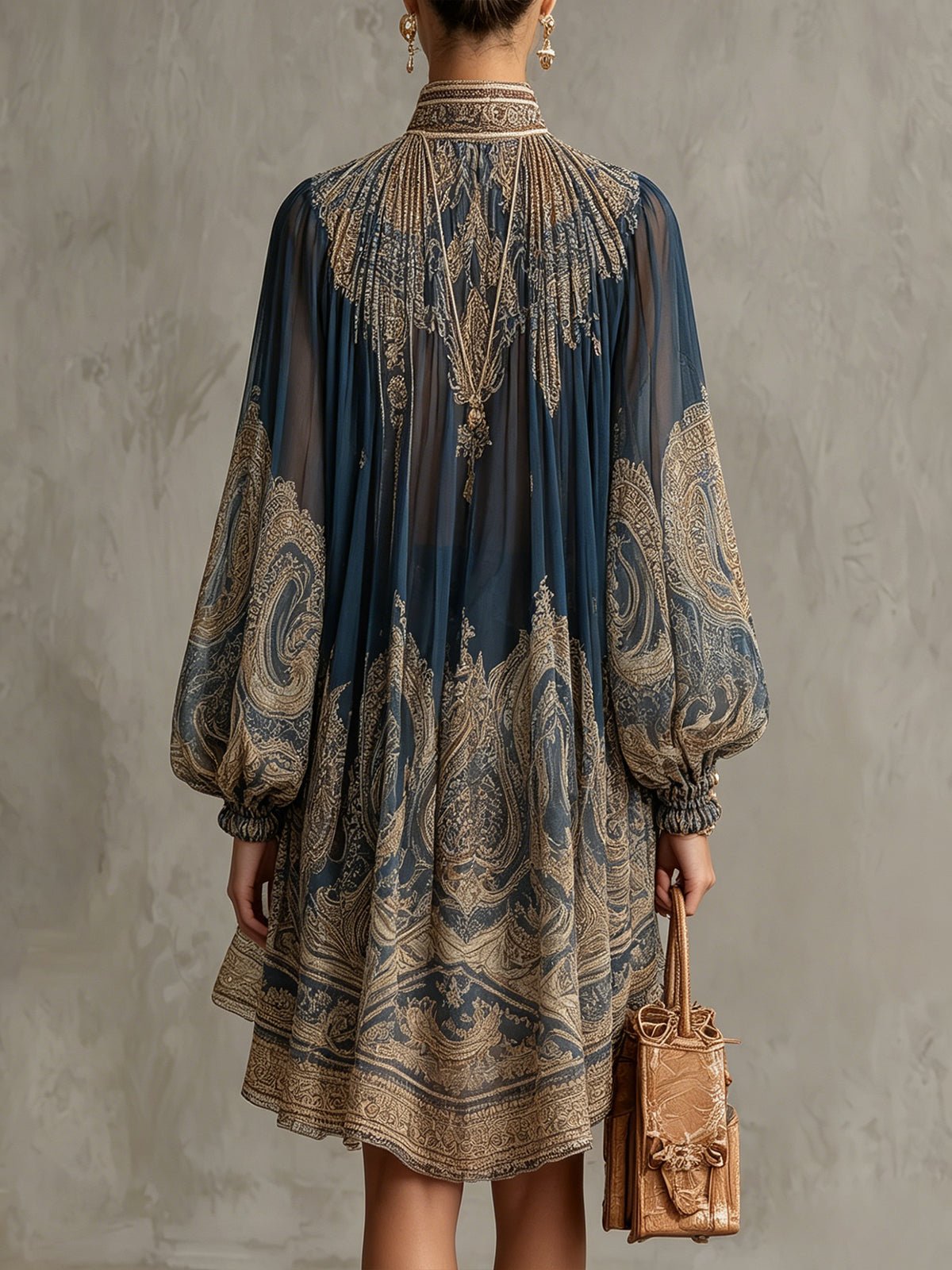Robe Courte Femme Imprimé Baroque Bleu Marine - vue 2
