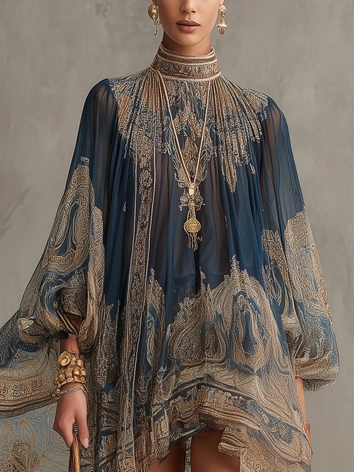 Robe Courte Femme Imprimé Baroque Bleu Marine - vue 4