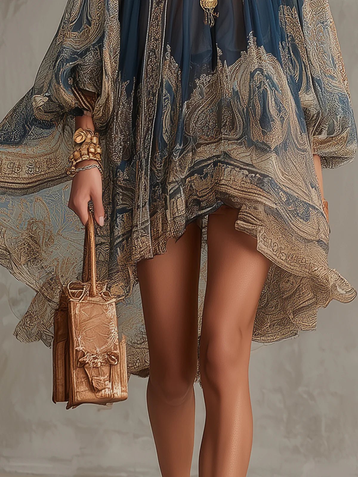 Robe Courte Femme Imprimé Baroque Bleu Marine - vue 5