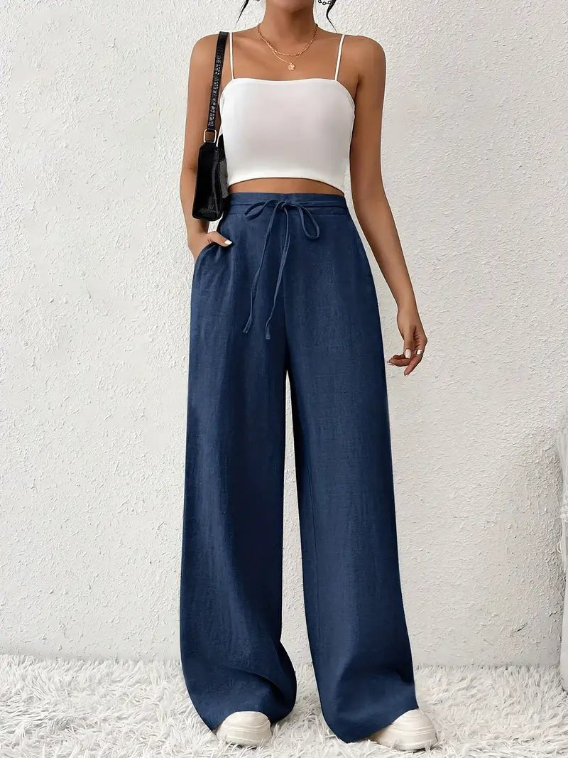 Pantalon Large Femme en Coton Bleu - vue 2