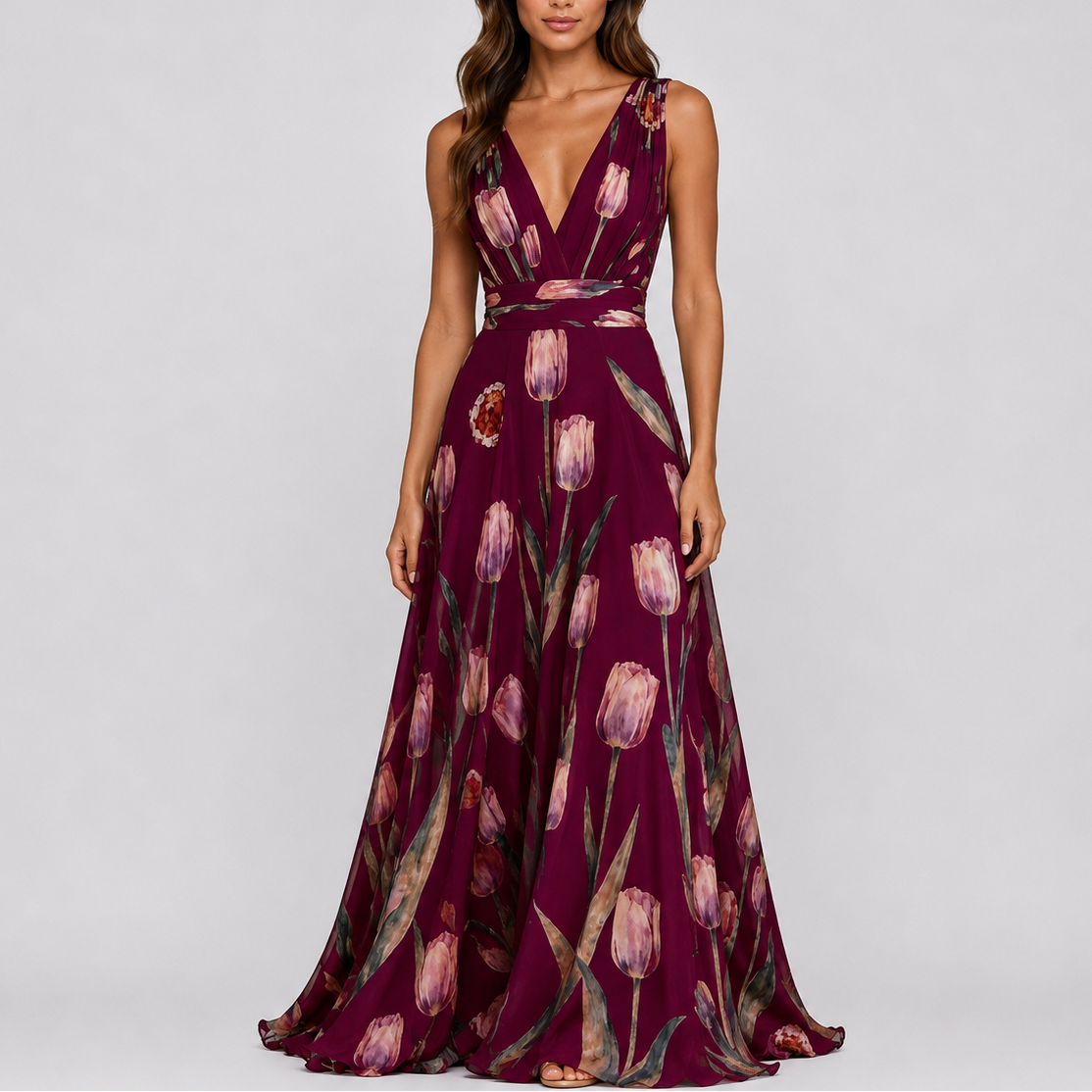 Robe de Soirée Longue Fleurie Femme - Robe Longue Élégante
