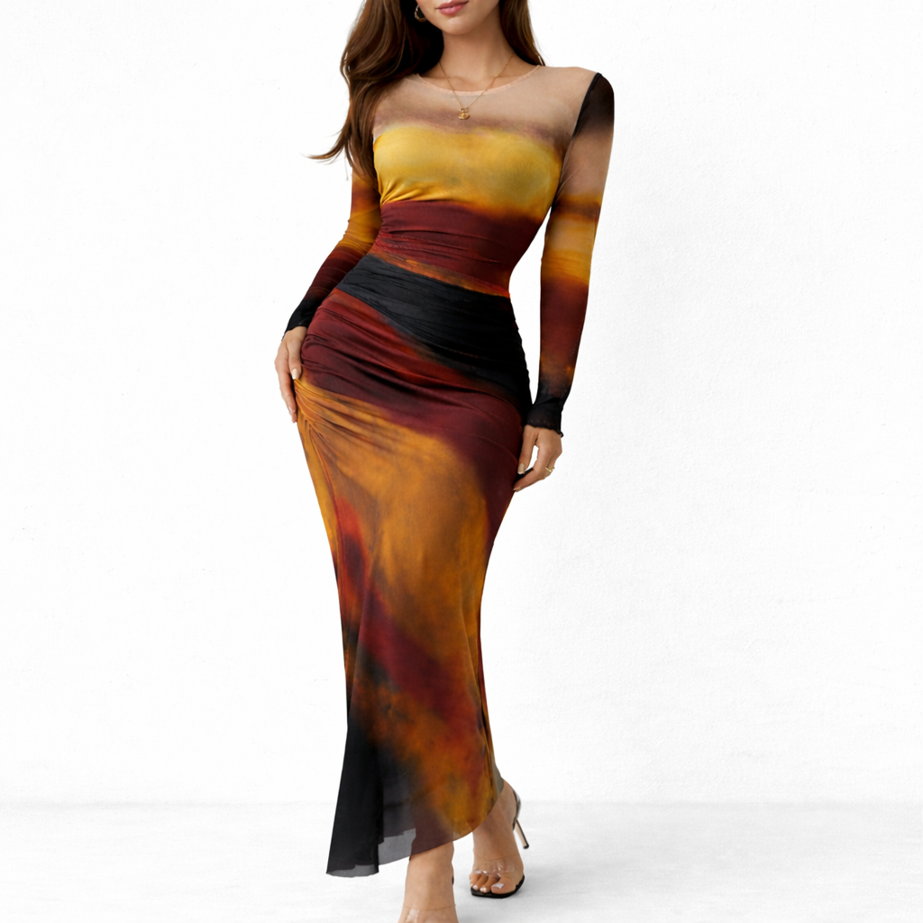 Robe Longue Fluide Femme - Robe Longue Dégradé Coucher de Soleil